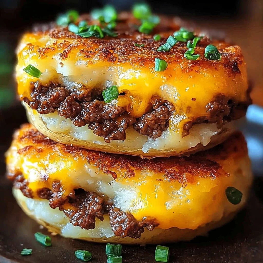 Cheesy Ground Beef-Stuffed Crispy Mashed Potatoes