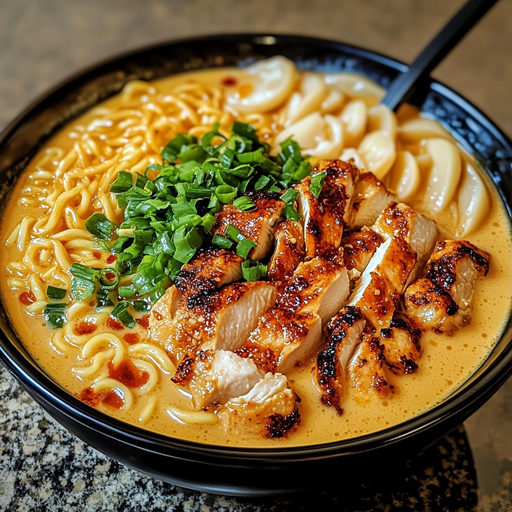 Spicy Chicken Ramen in Creamy Garlic Sauce